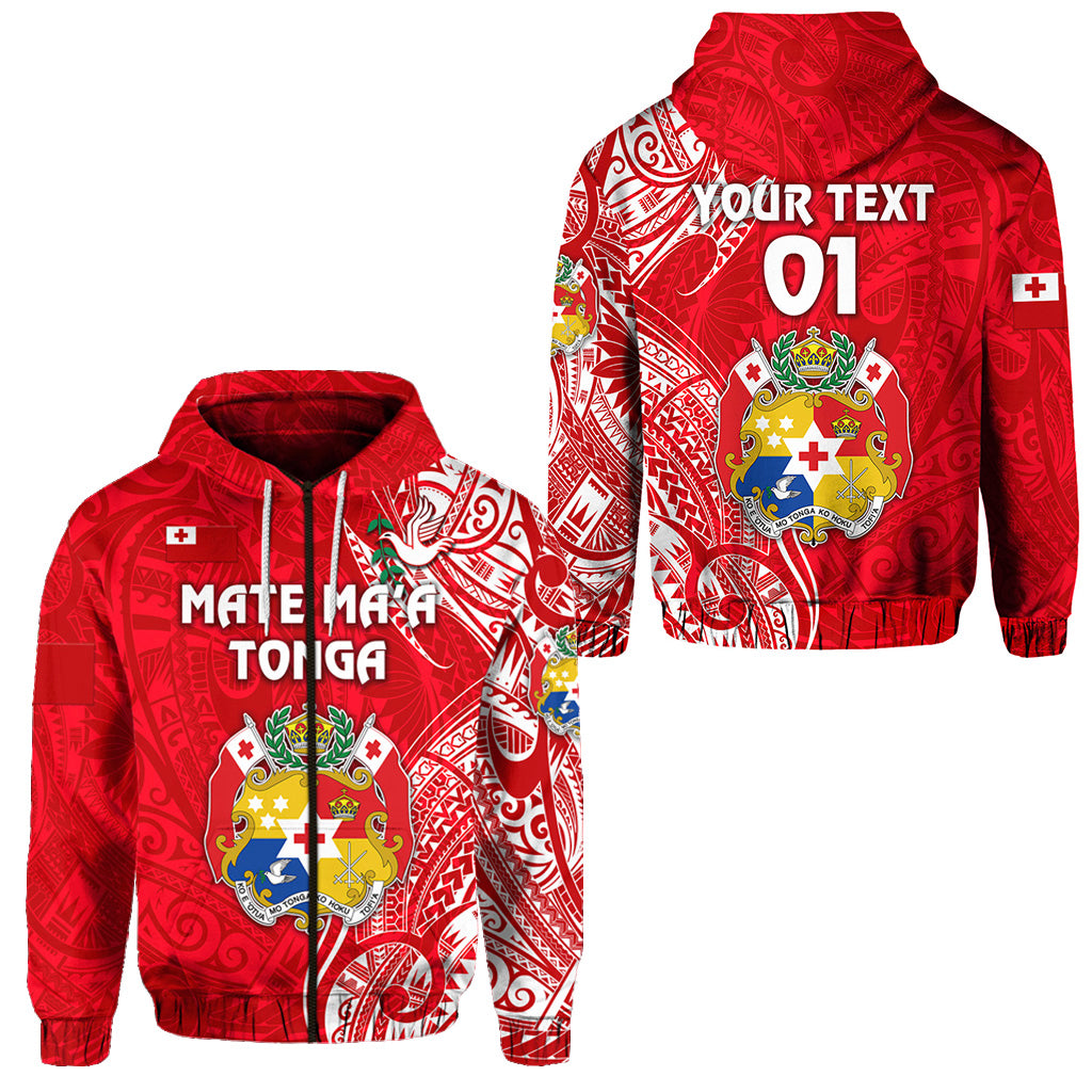 Custom Tonga Coat of Arms Zip Hoodie Simple Vibes Bright Red, Custom Text and Number LT8 Unisex Red - Polynesian Pride