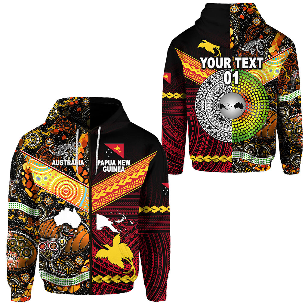 Custom Papua New Guinea Australia Aboriginal Zip Hoodie Together, Custom Text and Number LT8 Unisex Red - Polynesian Pride