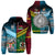 Custom Vanuatu Fiji Zip Hoodie Together Blue, Custom Text and Number LT8 Unisex Red - Polynesian Pride