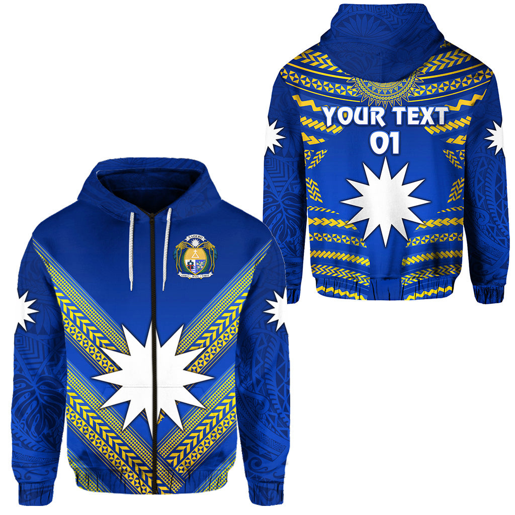 Custom Nauru Polynesian Flag Zip Hoodie Creative Style Blue, Custom Text and Number LT8 Unisex Blue - Polynesian Pride