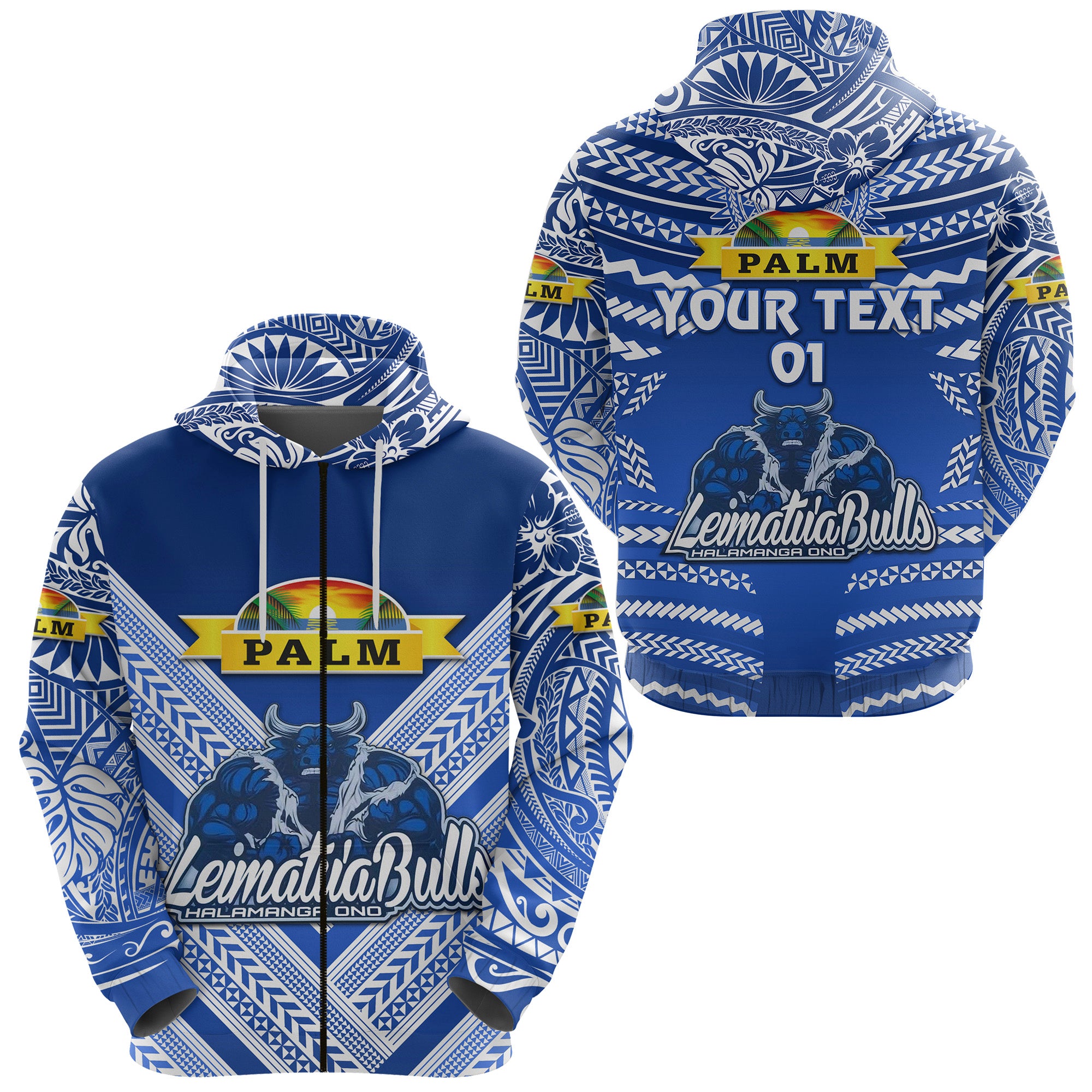 Custom Mate Maa Tonga Zip Hoodie Leimatua Bulls Creative Style Blue, Custom Text and Number LT8 Unisex Blue - Polynesian Pride