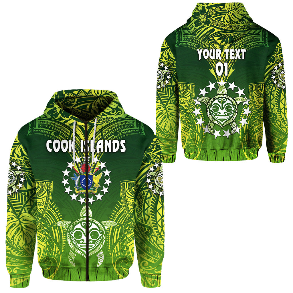 Custom Cook Islands Zip Hoodie Happy Independence Anniversary, Custom Text and Number LT8 Unisex Green - Polynesian Pride