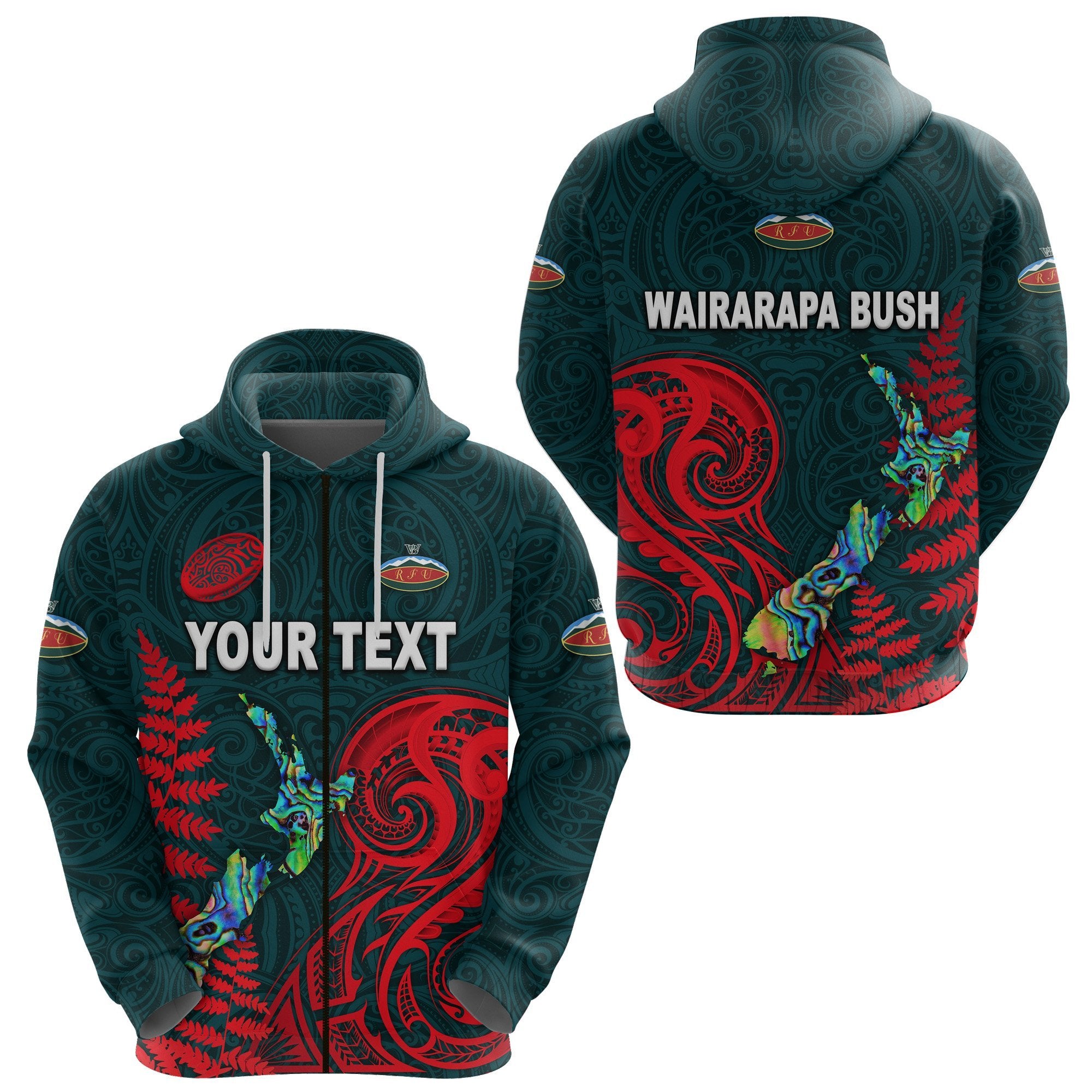 Custom Maori Wairarapa Bush Rugby Zip Hoodie New Zealand Silver Fern Unisex Green - Polynesian Pride