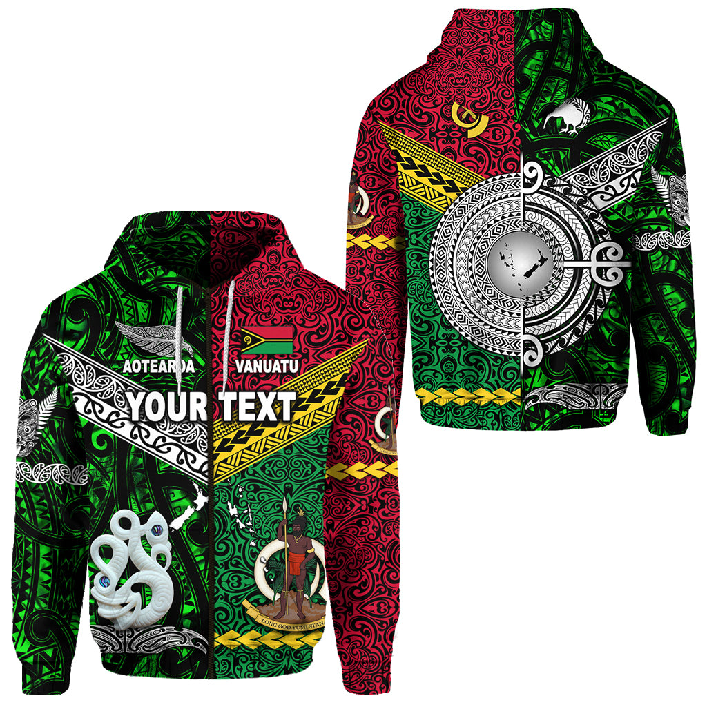 Custom Vanuatu New Zealand Zip Hoodie Together Green LT8 Unisex Red - Polynesian Pride