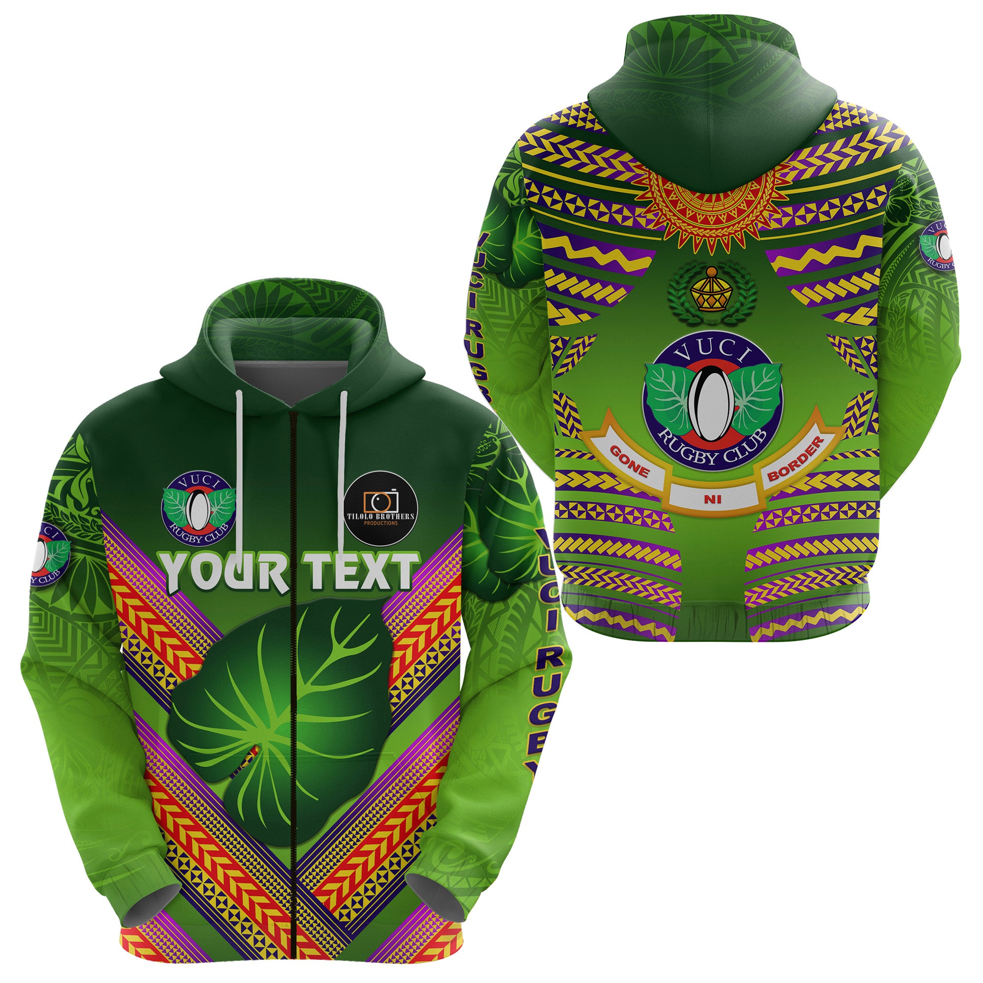 Custom Fiji Vuci Rugby Club Zip Hoodie Creative Style Green LT8 Unisex Green - Polynesian Pride