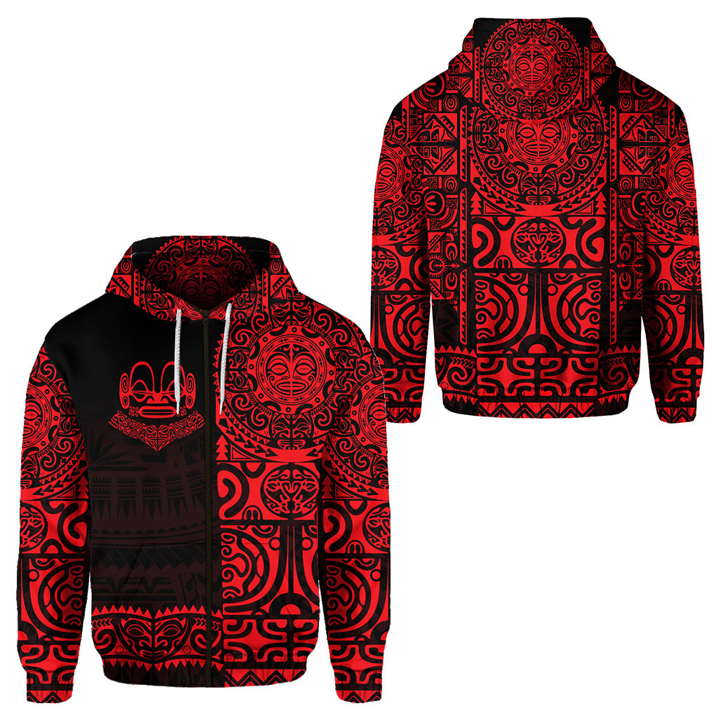 Marquesas Islands Zip Hoodie Marquesan Tattoo Unique Style Red LT8 - Polynesian Pride