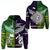 New Zealand Cook Islands Zip Hoodie Maori and Polynesian Together Purple LT8 Unisex Green - Polynesian Pride