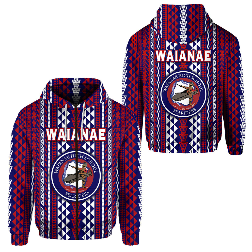 Hawaii Waianae High School Zip Hoodie Seariders Simple Style LT8 Unisex Blue - Polynesian Pride