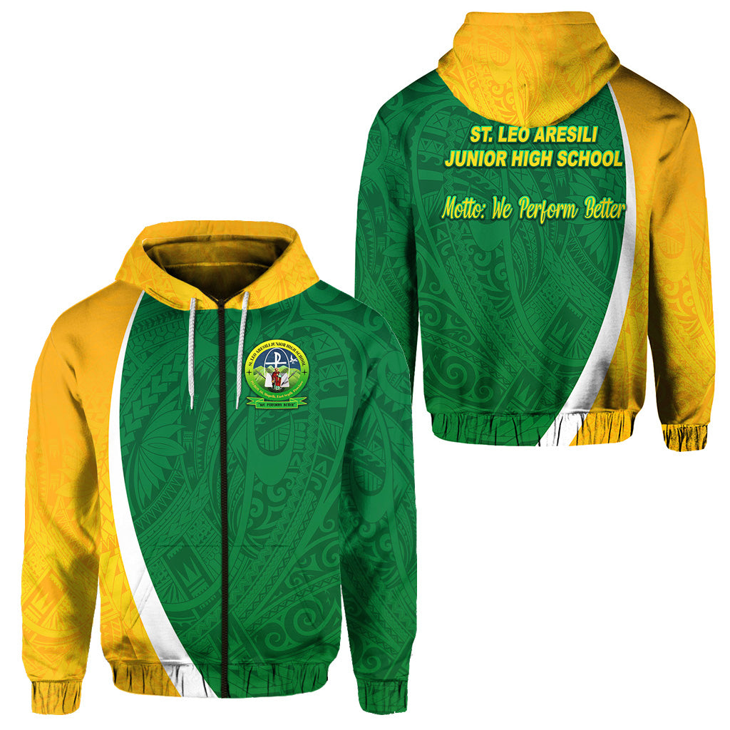 St. Leo Aresili Junior High School ZIP Hoodie Simplified Version LT8 Unisex Green - Polynesian Pride