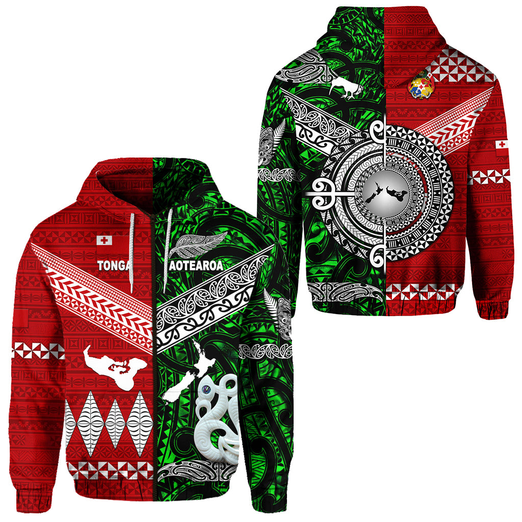 New Zealand Tonga Zip Hoodie Maori and Polynesian Together Green LT8 Unisex Red - Polynesian Pride