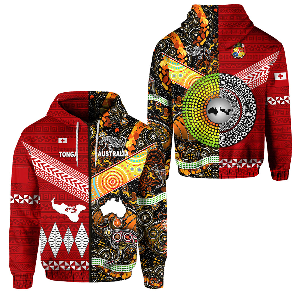 Tonga Ngatu and Australia Aboriginal Zip Hoodie Together LT8 Unisex Red - Polynesian Pride