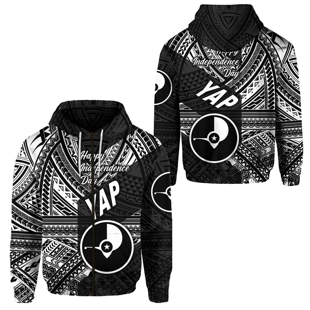 FSM Yap Zip Hoodie Happy Independence Day Original Vibes Black LT8 Unisex Black - Polynesian Pride