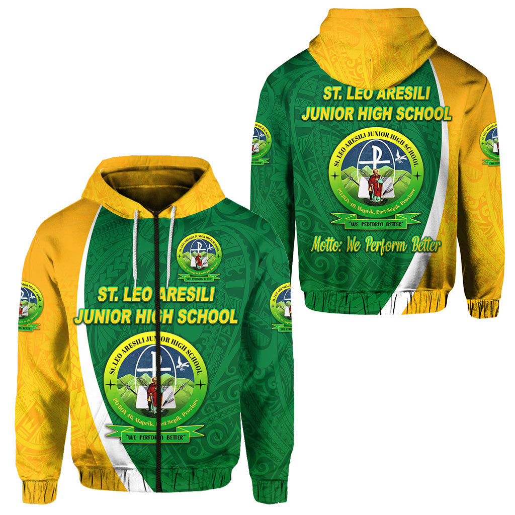 St. Leo Aresili Junior High School Zip Hoodie Simple Style LT8 Unisex Green - Polynesian Pride