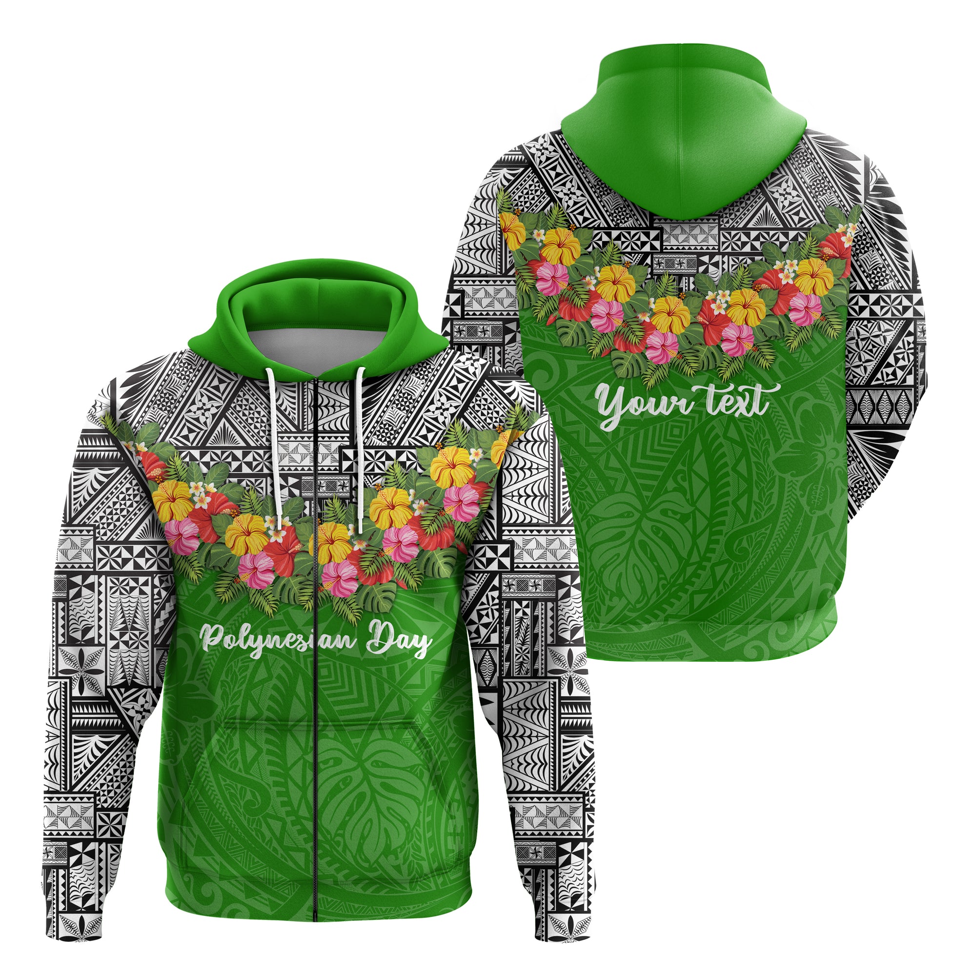 Custom Polynesian Day Zip Hoodie Polynesian Style LT16 Unisex Green - Polynesian Pride