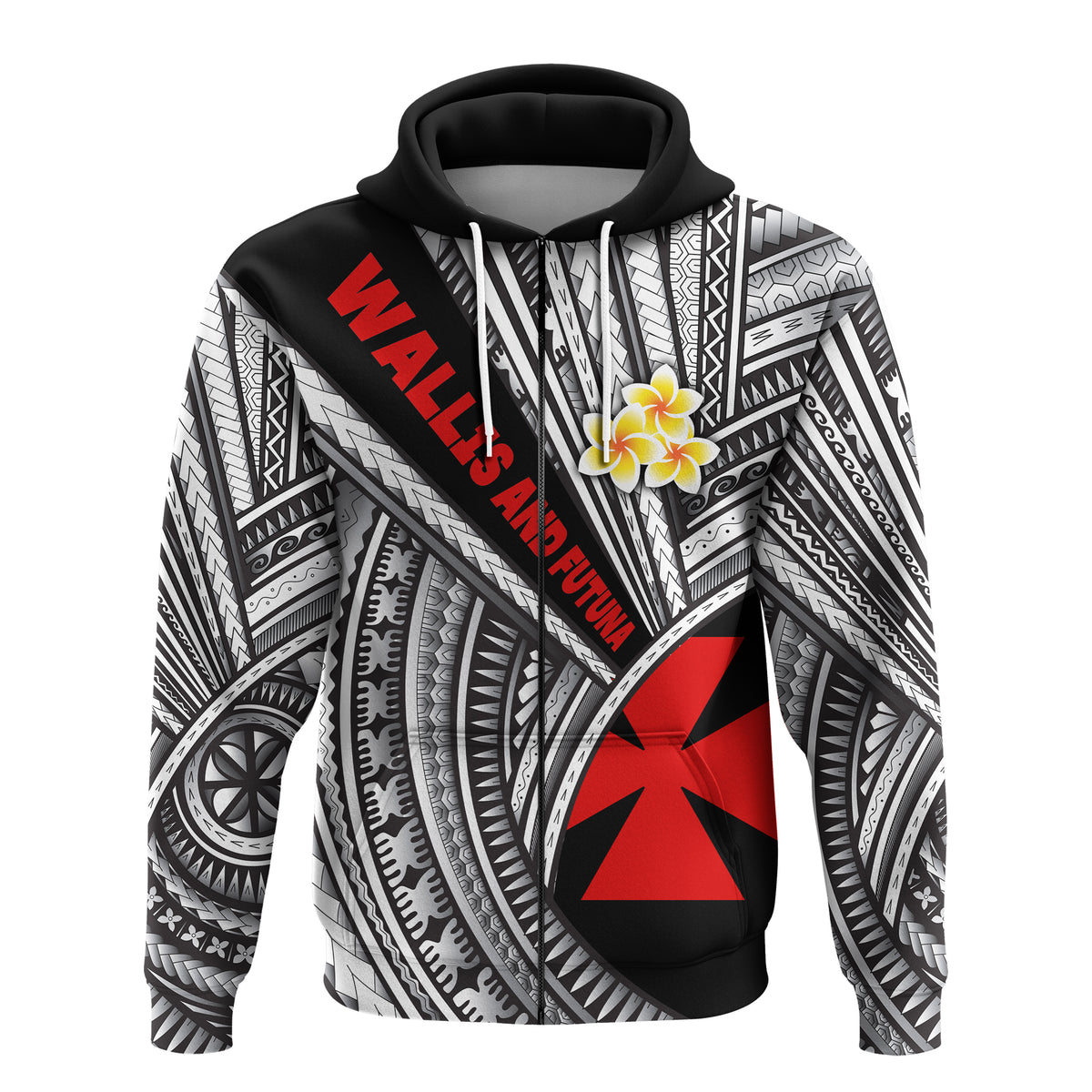 Custom Wallis and Futuna Zip Hoodie Polynesian Style Black LT16 - Polynesian Pride
