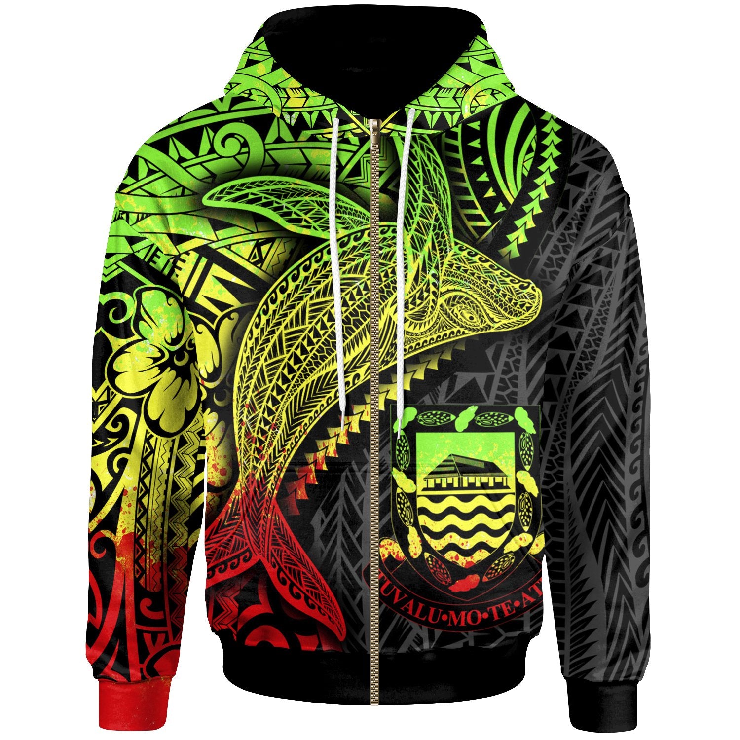 Tuvalu Hoodie Humpback Whale & Coat of Arms Reggae Unisex Reggae - Polynesian Pride