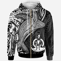 Vanuatu Zip up Hoodie Humpback Whale & Coat of Arms White Unisex White - Polynesian Pride