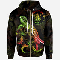Niue Polynesian Zip up Hoodie Turtle With Blooming Hibiscus Reggae Unisex Reggae - Polynesian Pride