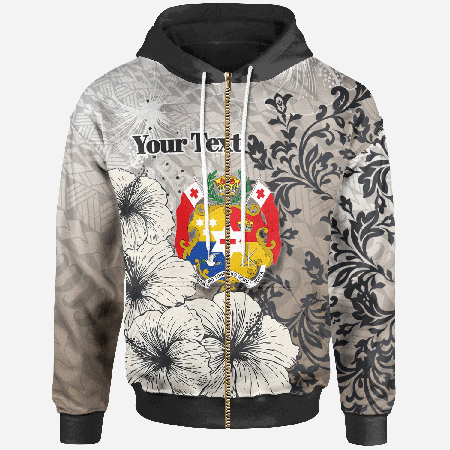 Tonga Zip Hoodie Custom Vintage Luxury Floral Style Unisex Nude - Polynesian Pride