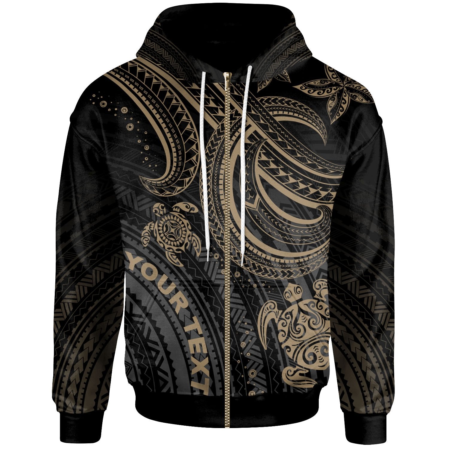 Polynesian Custom Zip up Hoodie Gold Turtle Unisex Gold - Polynesian Pride