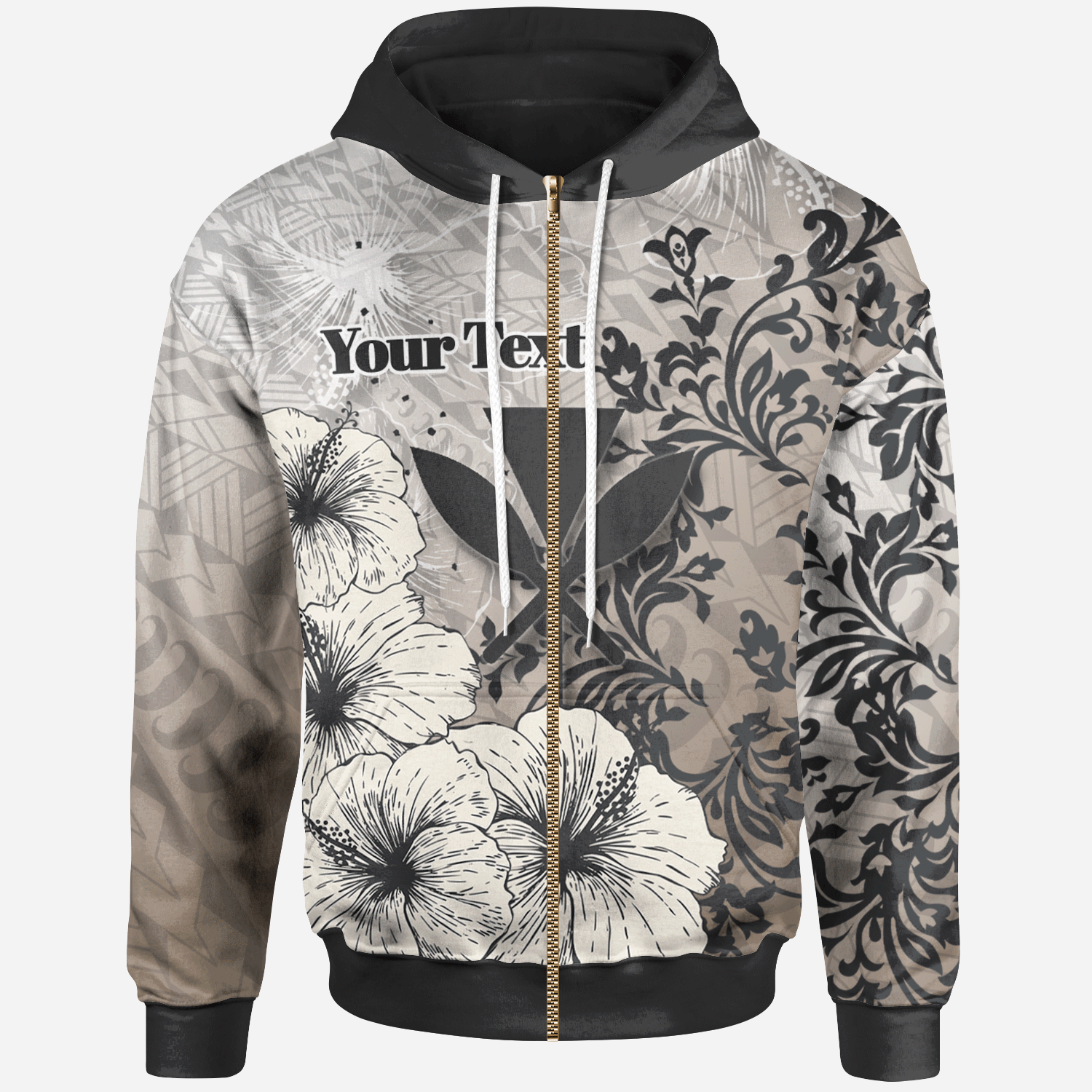 Kanaka Maoli Zip Hoodie Custom Vintage Luxury Floral Style Unisex Nude - Polynesian Pride