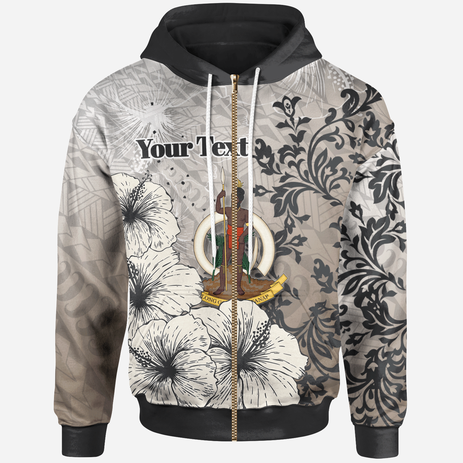 Vanuatu Zip Hoodie Custom Vintage Luxury Floral Style Unisex Nude - Polynesian Pride