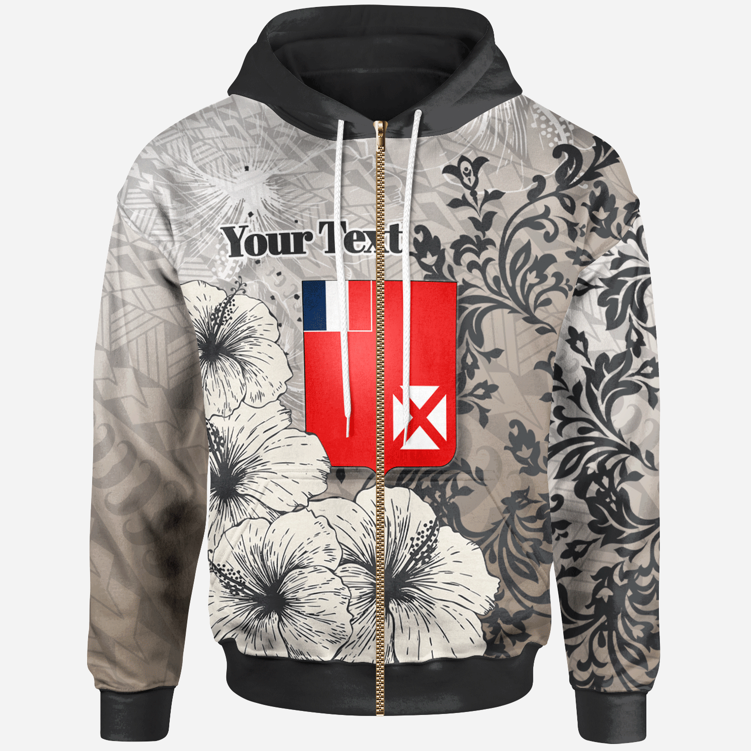 Wallis and Futuna Zip Hoodie Custom Vintage Luxury Floral Style Unisex Nude - Polynesian Pride