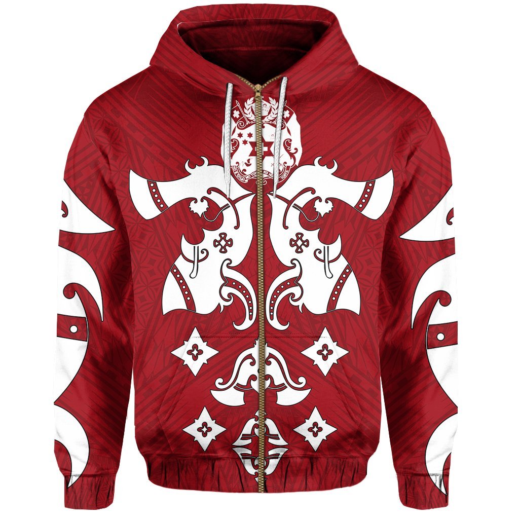 Tonga Polynesian All Over Zip Hoodie Unisex Red - Polynesian Pride