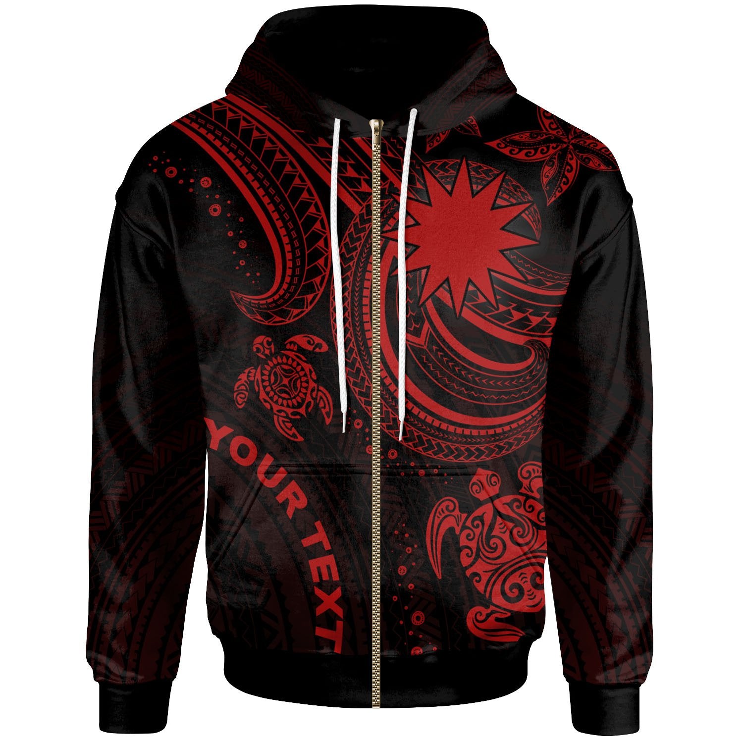 Nauru Custom Zip up Hoodie Red Turtle Unisex Red - Polynesian Pride