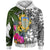 Tuvalu Zip up Hoodie White Turtle Plumeria Banana Leaf Unisex White - Polynesian Pride