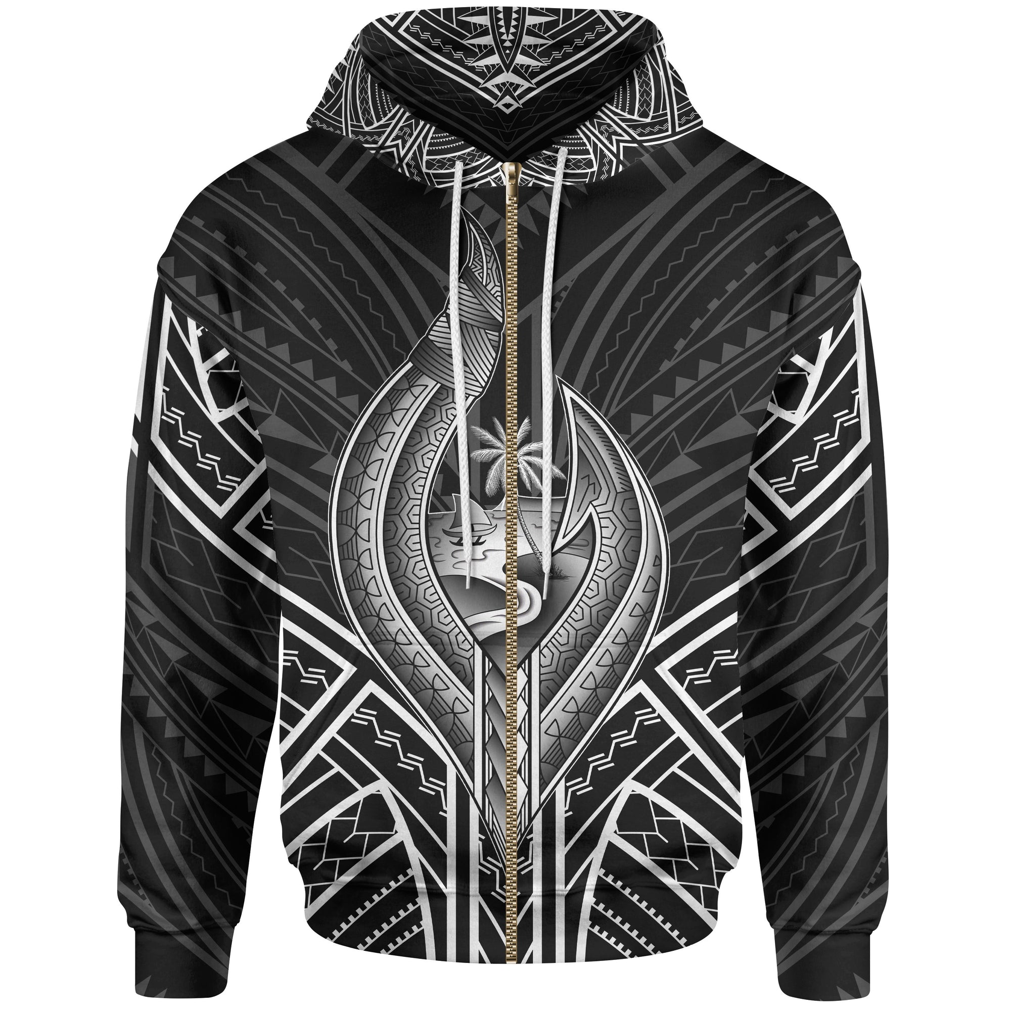 Guam Zip Hoodie Guam Seal Chamorro Tribal White Color Unisex Black - Polynesian Pride
