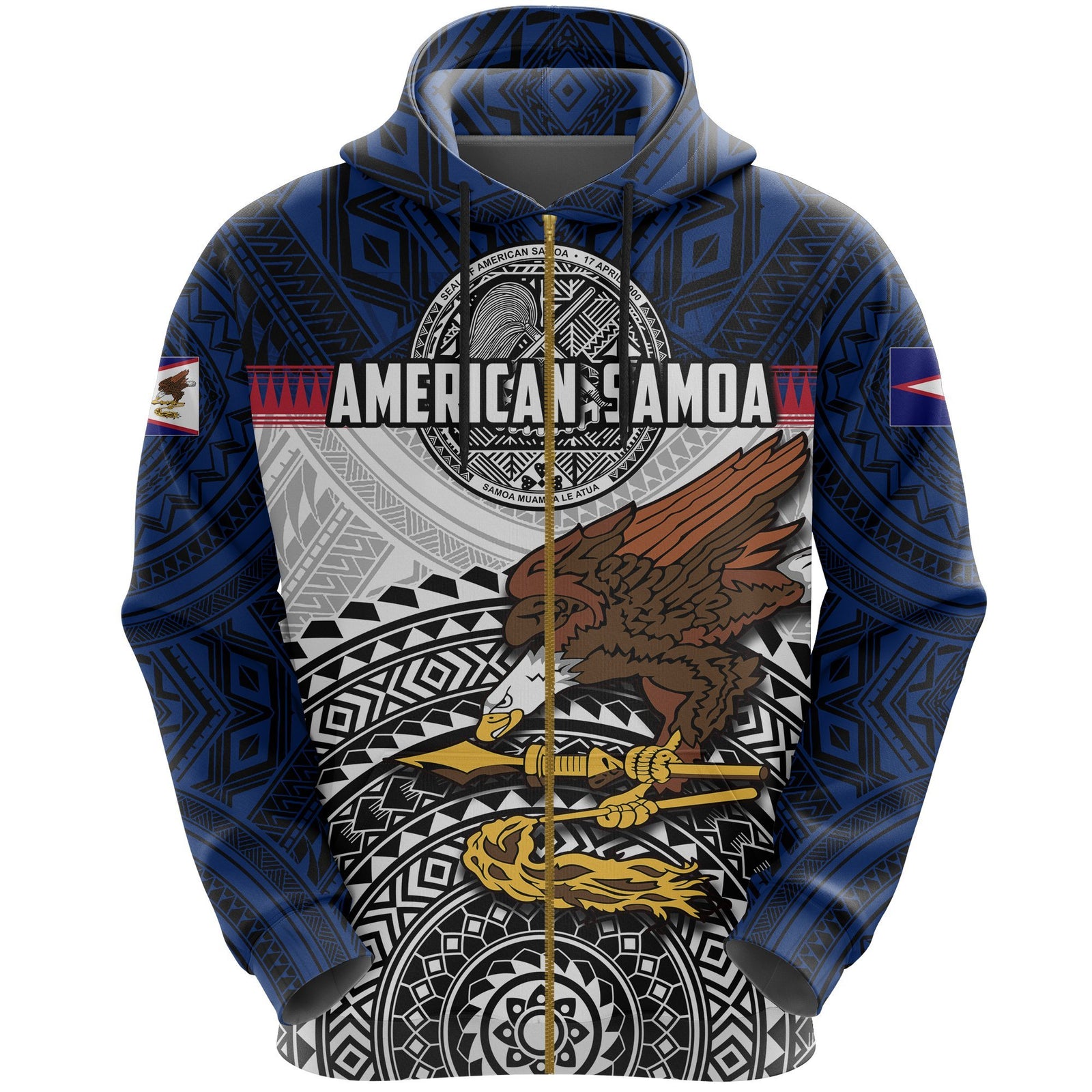American Samoa All Over Zip Hoodie Polynesian Unisex Blue - Polynesian Pride