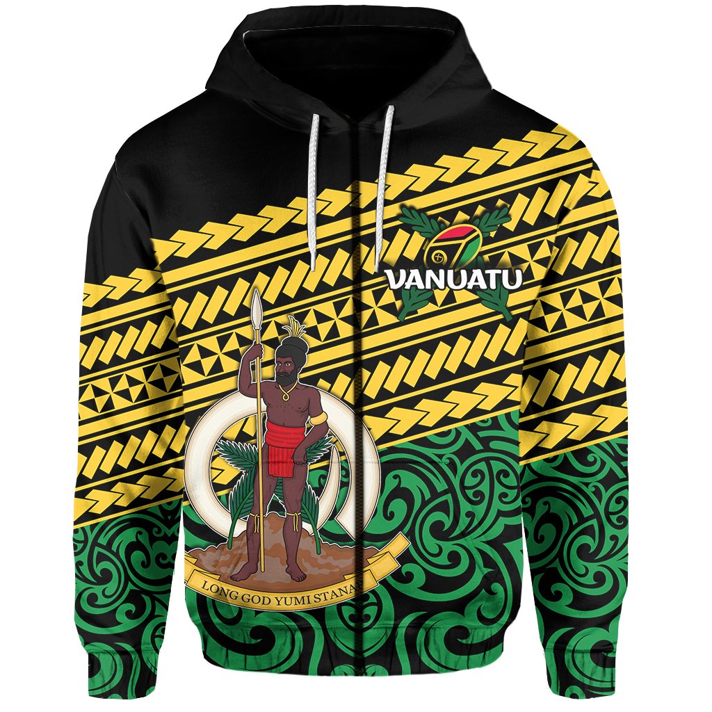 Custom Vanuatu Rugby Zip Hoodie Polynesian Style Unisex Green - Polynesian Pride