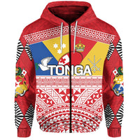 Tonga Rugby Zip Hoodie Special Coat of Arms Unisex Red - Polynesian Pride