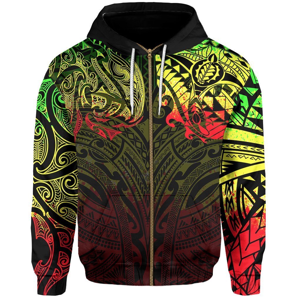 New Zealand Zip Hoodie, Maori Polynesian Tattoo Reggage Unisex Art - Polynesian Pride