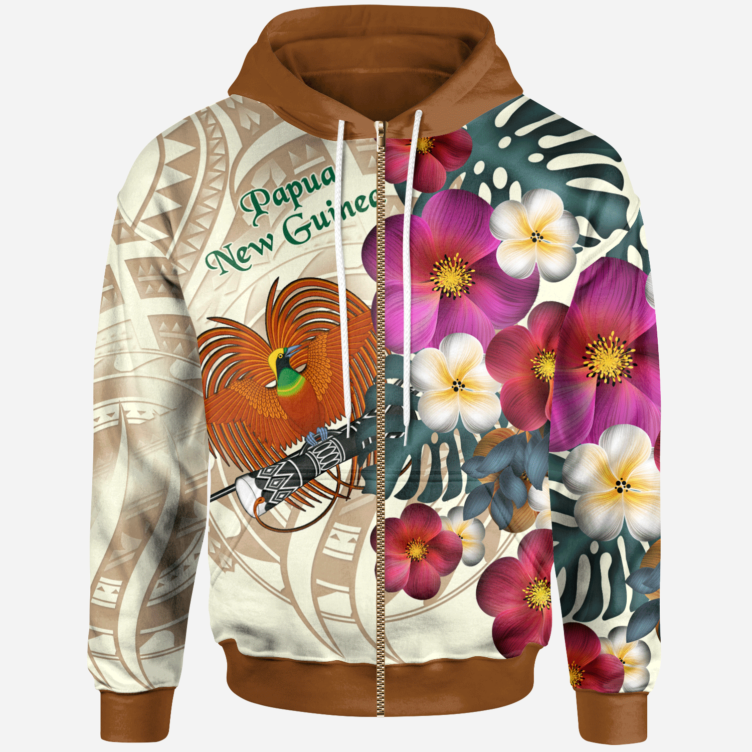 Papua New Guinea Zip Hoodie The Tropical Plumeria Flower Style Unisex Nude - Polynesian Pride