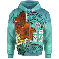 Fiji Zip Hoodie Tropical Flowers Style Unisex Blue - Polynesian Pride