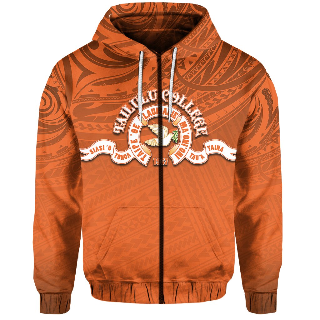 Custom Tailulu College Zip Hoodie Tonga Polynesian Unisex Orange - Polynesian Pride