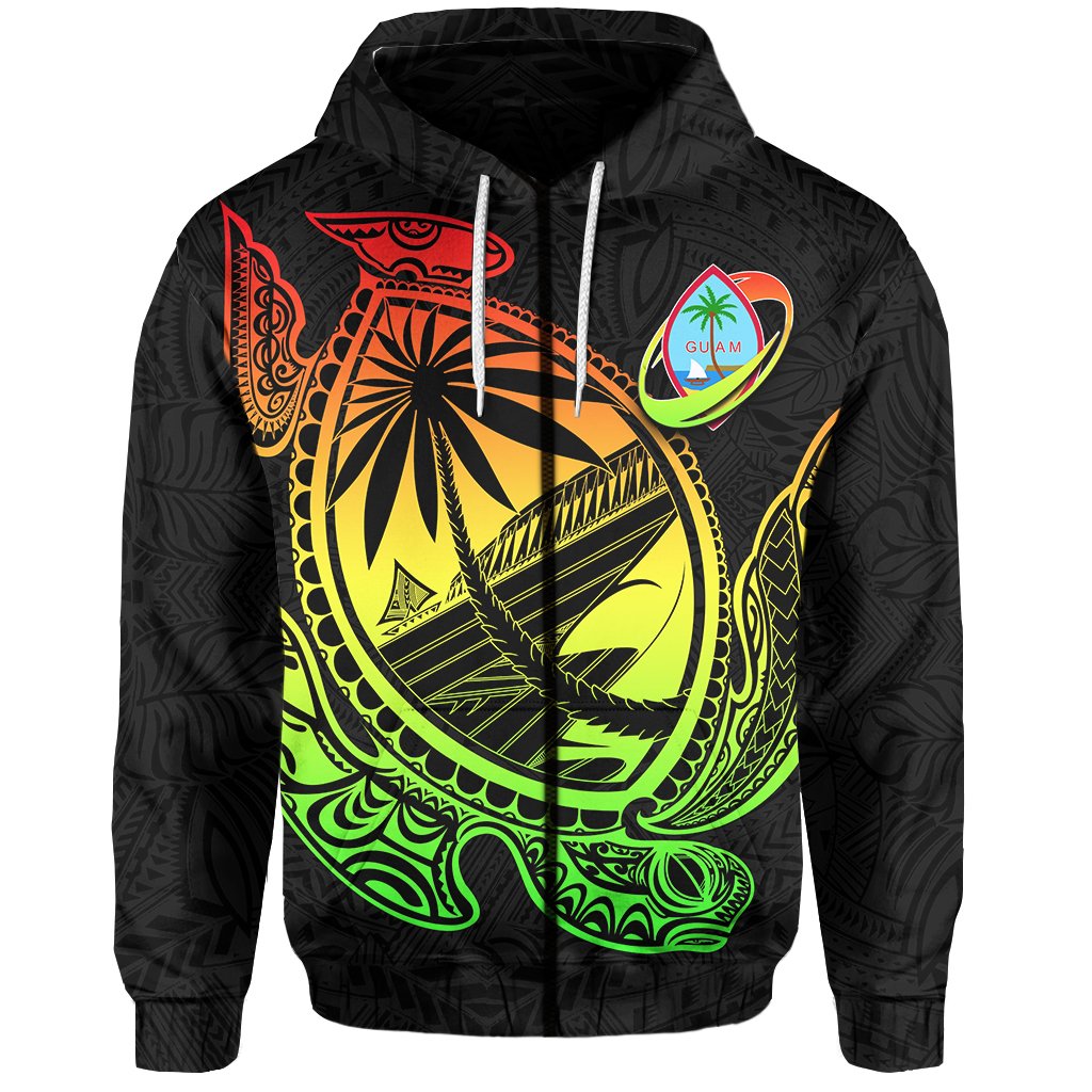 Guam Zip Hoodie Rugby Version Turtle Polynesian Rasta Unisex Rasta - Polynesian Pride