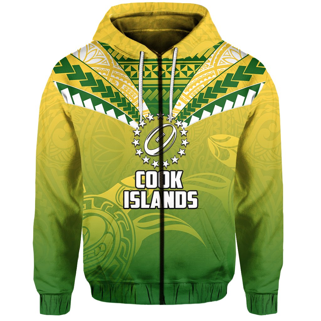 Cook Islands Rugby Simple Polynesian Zip Hoodie Unisex Green - Polynesian Pride