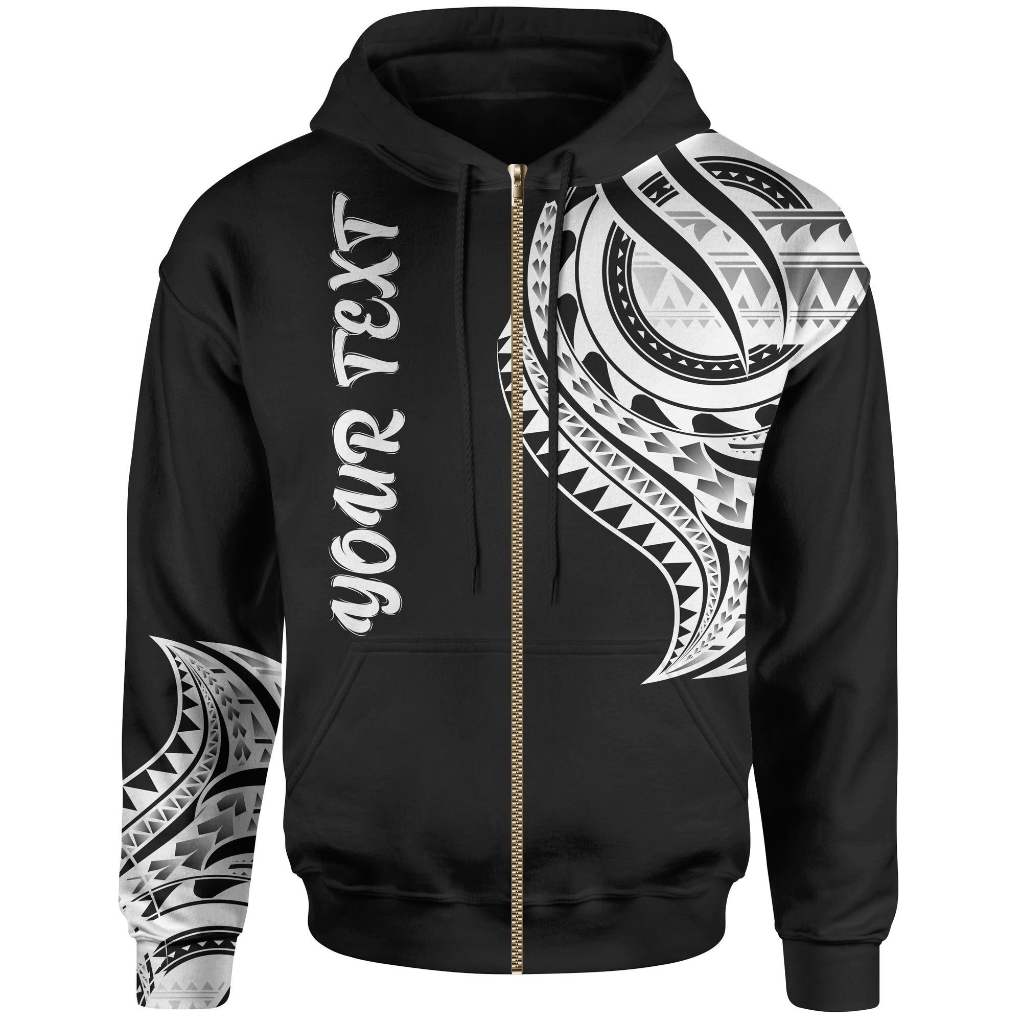 Solomon Islands Custom Zip Hoodie Solomon Islands Tatau White Patterns Unisex Black - Polynesian Pride