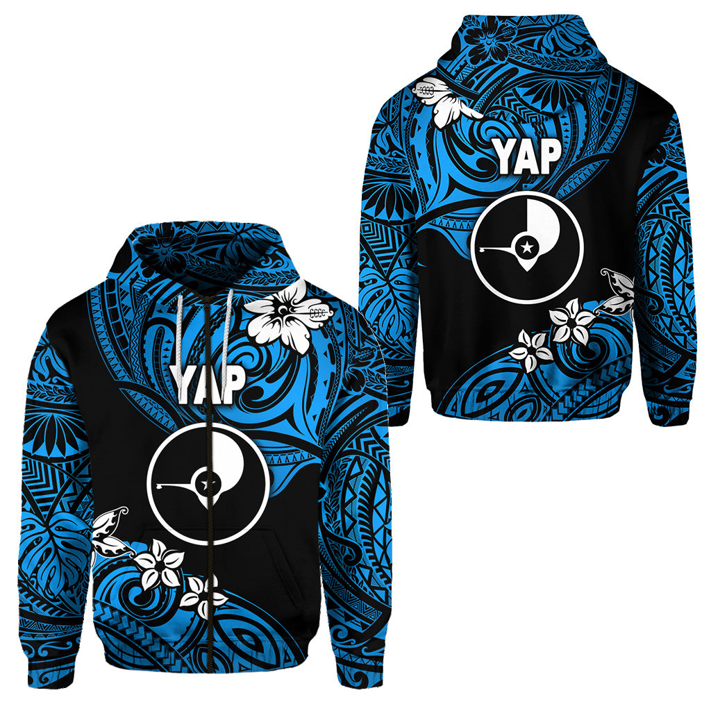 FSM Yap Zip Hoodie Unique Vibes Blue LT8 Unisex Blue - Polynesian Pride