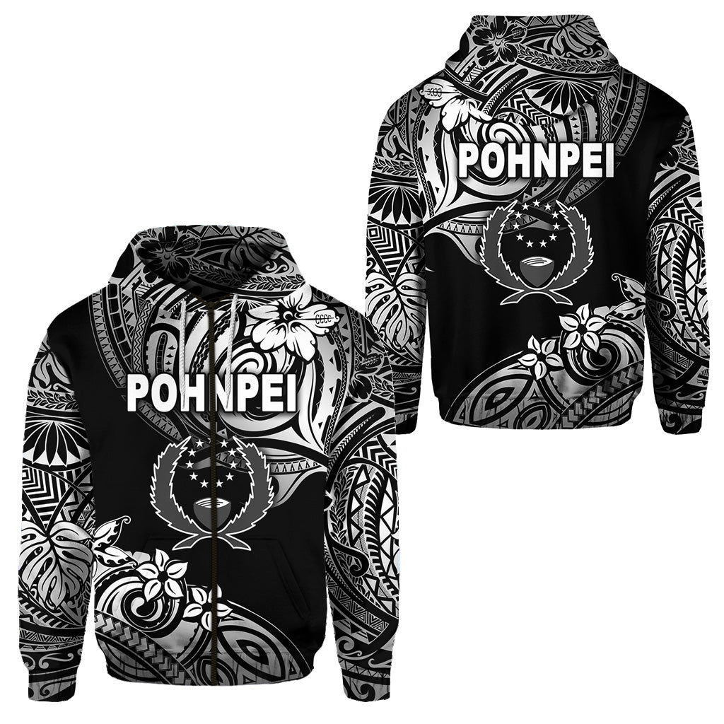 FSM Pohnpei Zip Hoodie Unique Vibes Black LT8 Unisex Black - Polynesian Pride