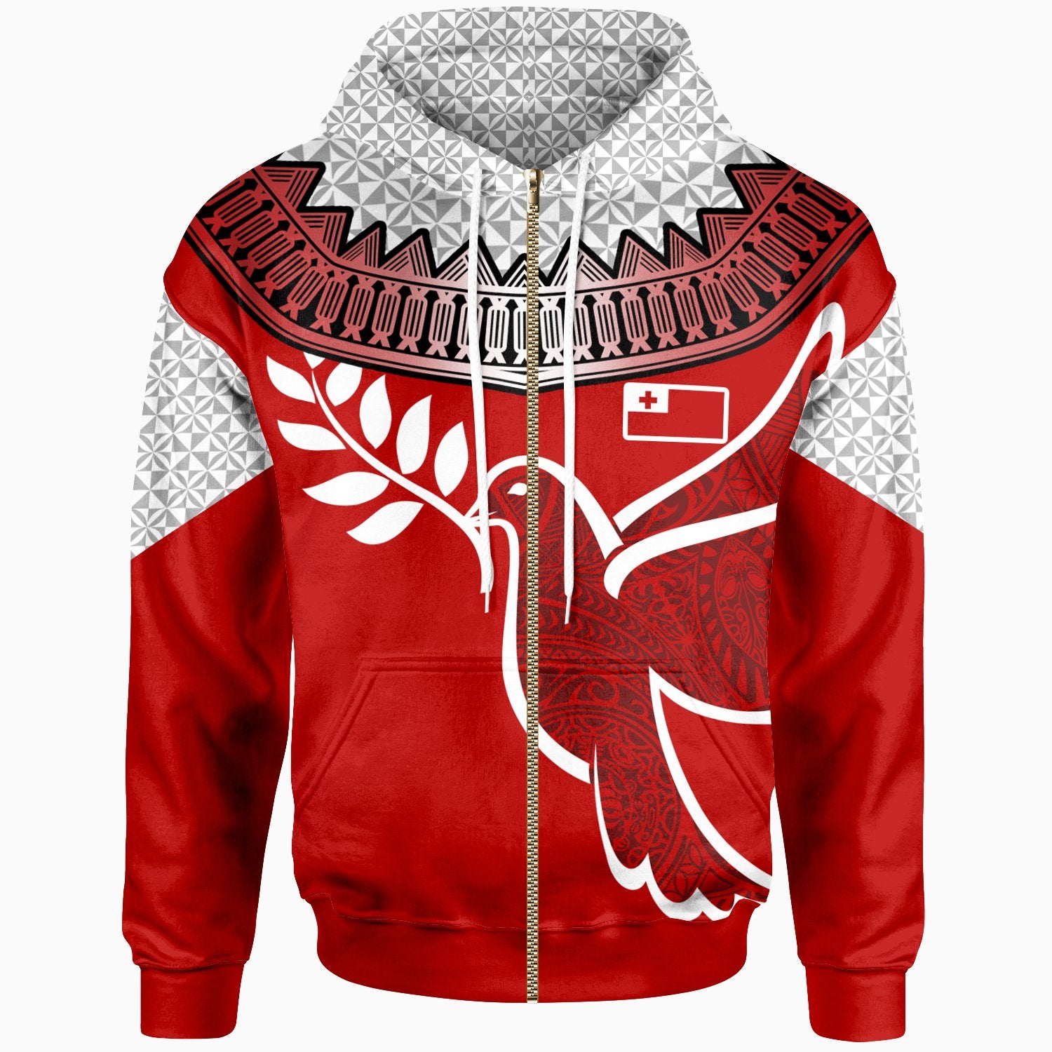 Tonga Custom Zip up Hoodie Dynamic Sport Unisex Red - Polynesian Pride