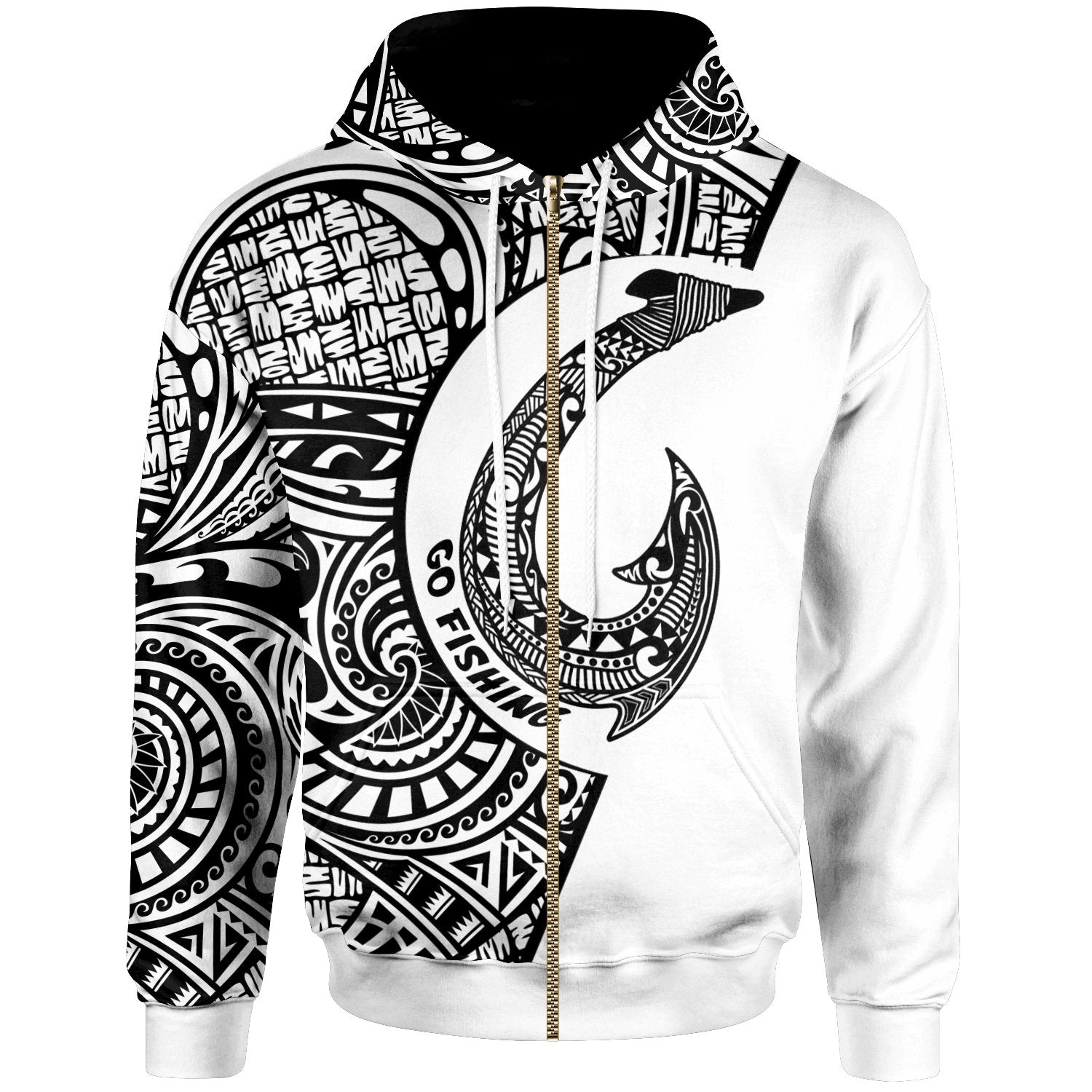 Wallis & Futuna Zip Hoodie Hook Tattoo Unisex White - Polynesian Pride