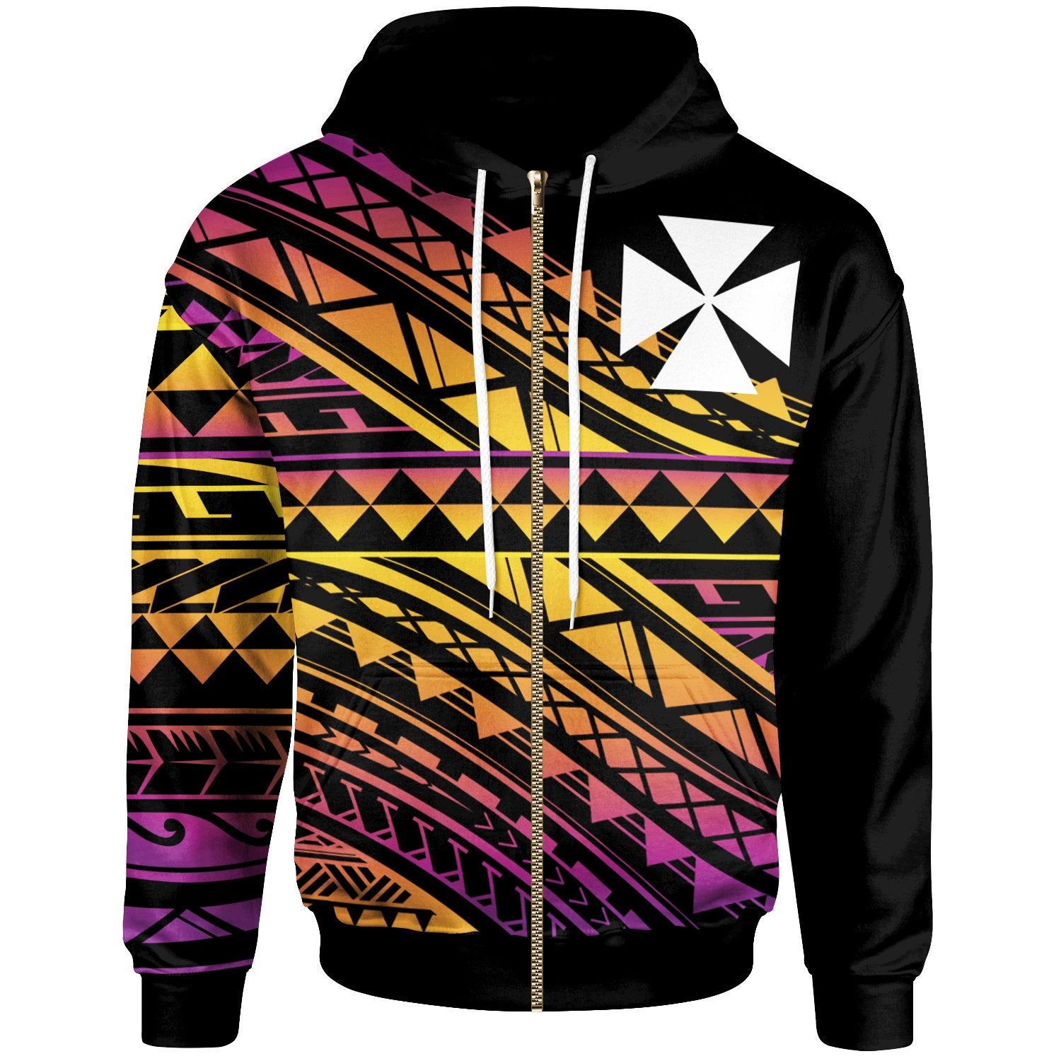 Wallis & Futuna Zip Hoodie Special Polynesian Ornaments Unisex Black - Polynesian Pride